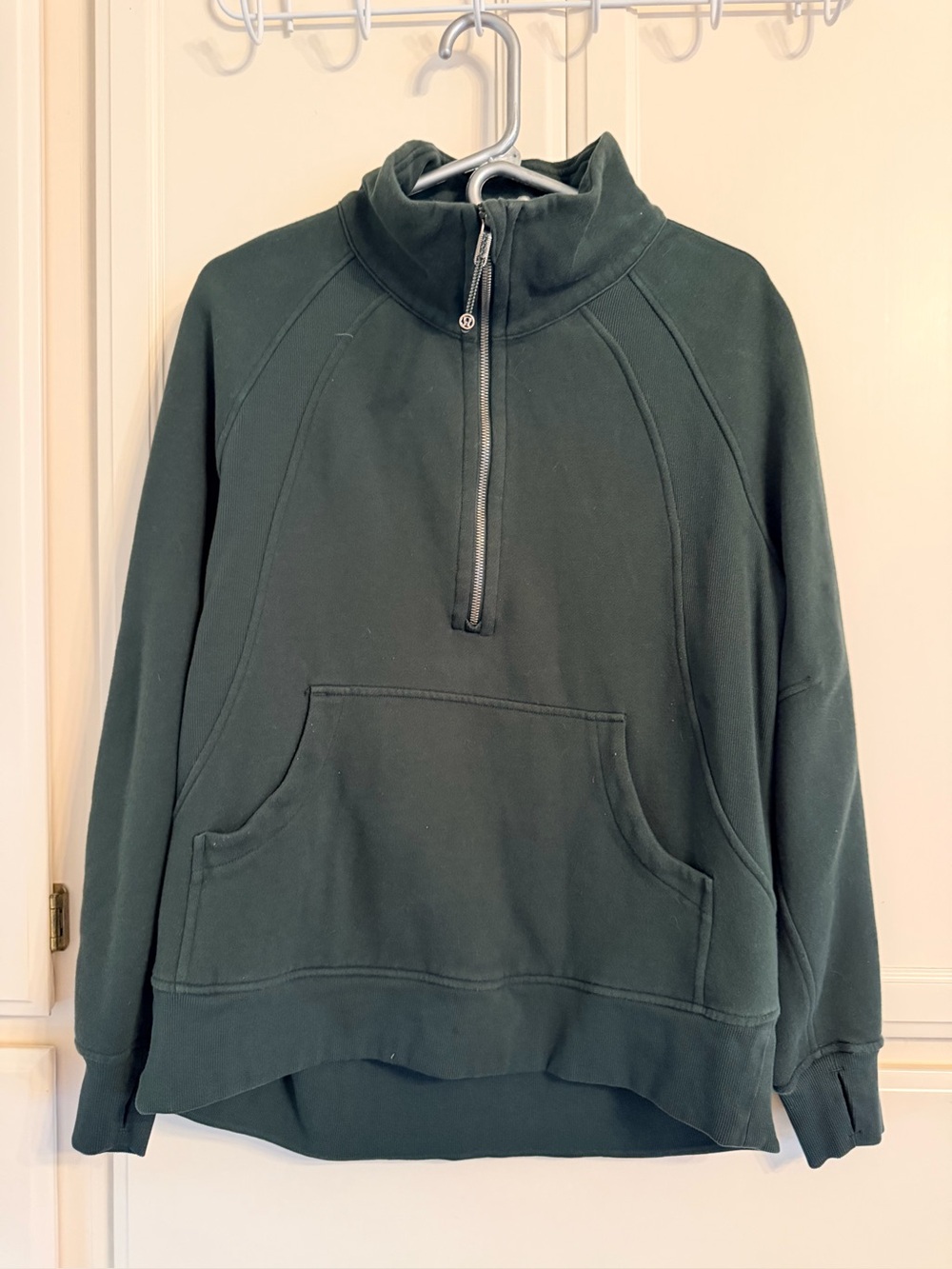 Lululemon scuba L/M full length sweatshirt silver zipper dark green